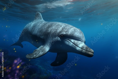Dolphin under sea water. Generate Ai