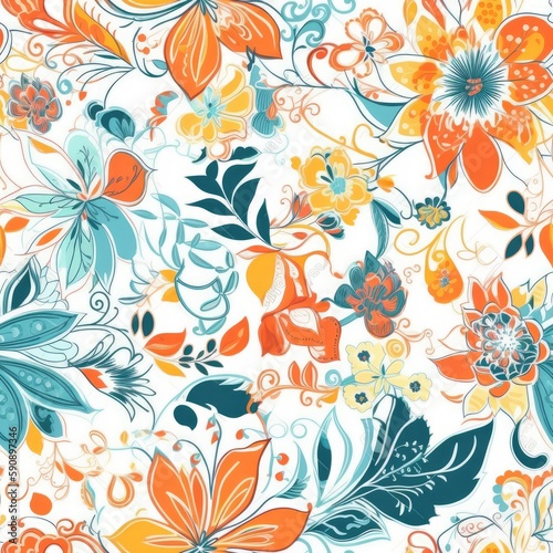 Playful and modern floral seamless pattern  featuring bold and geometric shapes that add a trendy and edgy touch to any project. generative ai.
