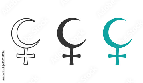 Lilith symbol vector icons set. Moon and cross concepts