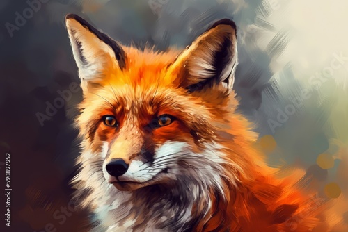 Fox closeup digital art. Generate Ai © nsit0108
