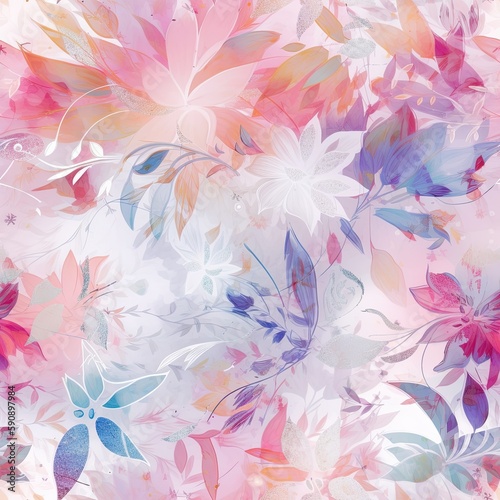 Ethereal and dreamy floral seamless pattern, with a soft and romantic feel that's perfect for adding a touch of whimsy to your designs. generative ai.