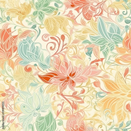 Vibrant and colorful floral seamless pattern, perfect for adding a touch of liveliness to any design project. generative ai.