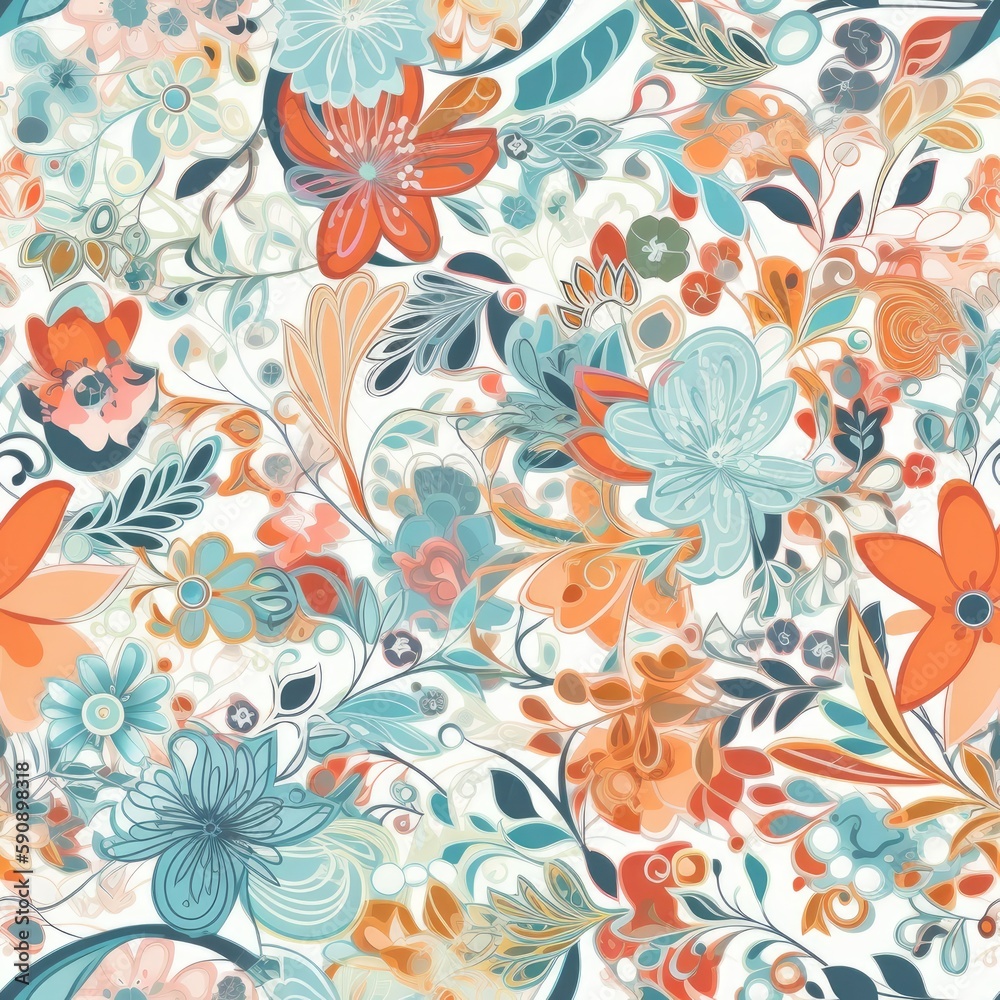 Fototapeta premium Vibrant and colorful floral seamless pattern, perfect for adding a touch of liveliness to any design project.