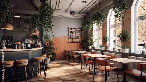 Minimalist designed coffee house and bistro interior  AI generated 