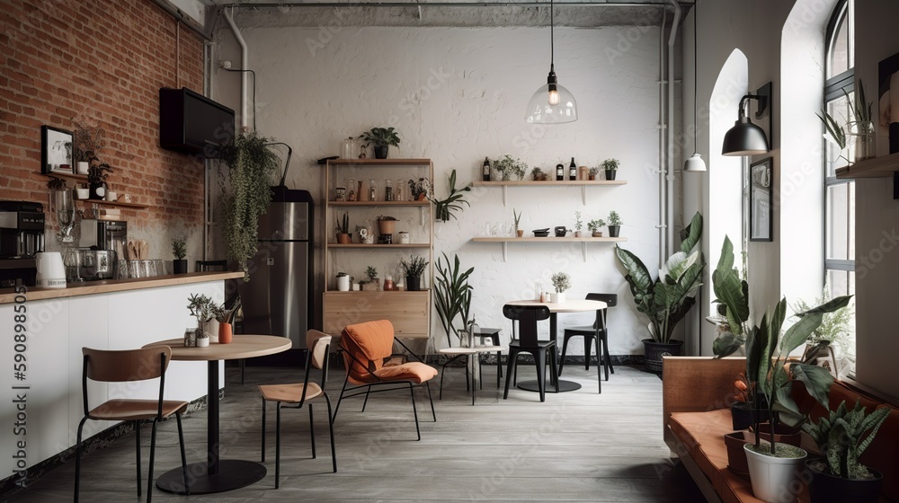 Urban and rustic style speciality coffee shop interior, Ai generated