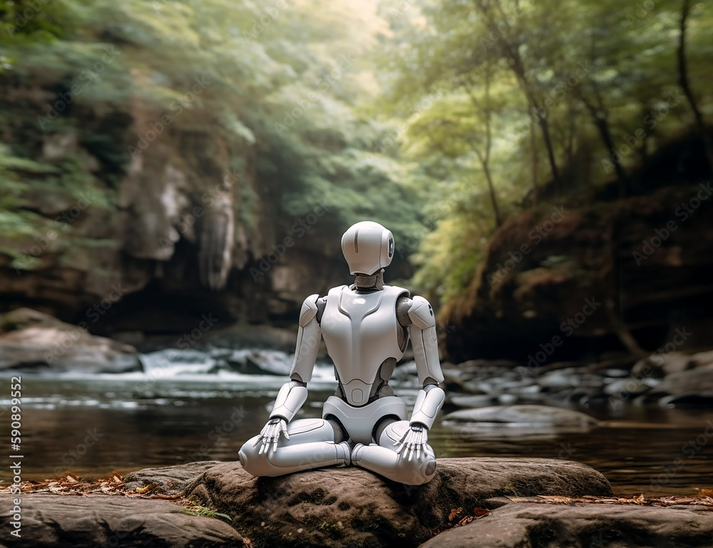 Robot meditation on nature generate in AI Robot meditation on nature generate in AI