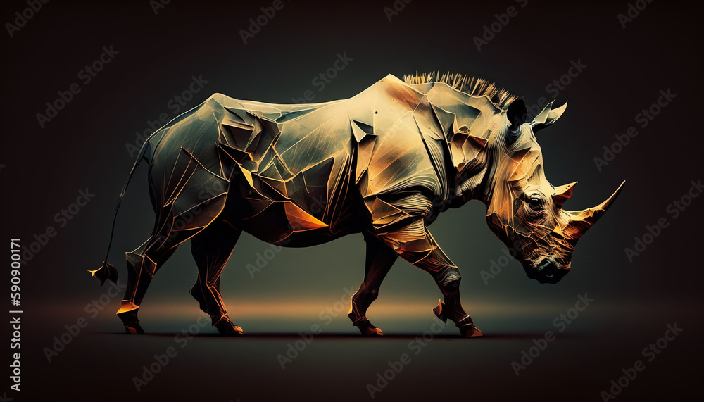 Rhinoceros animal abstract wallpaper. Contrast background Rhino in vivid colors generative ai