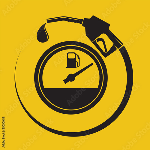 gasoline fuel pump nozzle poster isolated on yellow background