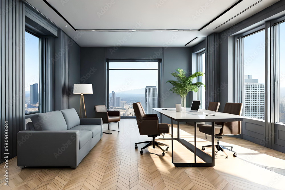 Generative AI artwork of a modern office room. Generative AI artwork of a modern office room.