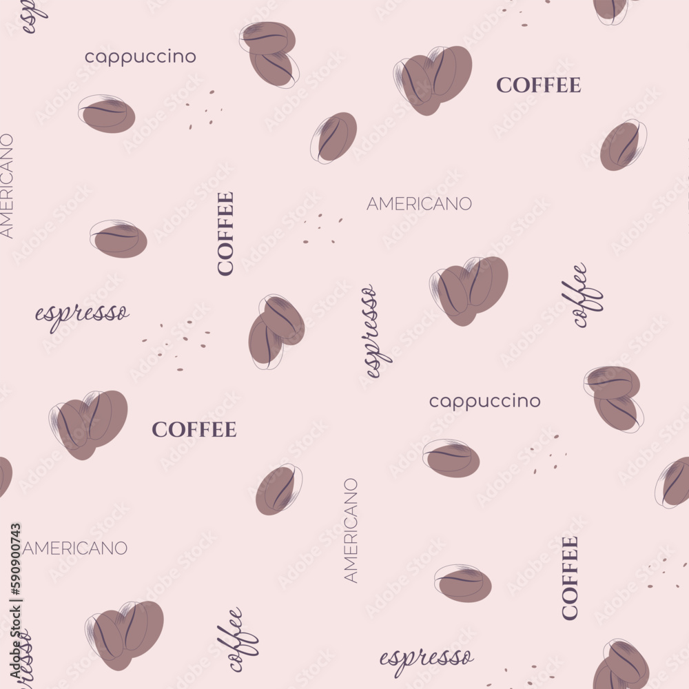 seamless pattern with coffee beans on beige background