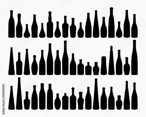 Shape of silhouette of bottle for alcohol, beer, kvass, waters. Outline of a container for storing liquid