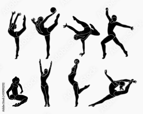 Set of silhouettes of gymnasts. Sport artistic gymnastics. Sports queen. Flat style. Isolated vector © Mar