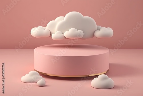 3d rendering, EMPTY round podium, 3d small soft cloud, soft pink background. generative ai © andrenascimento