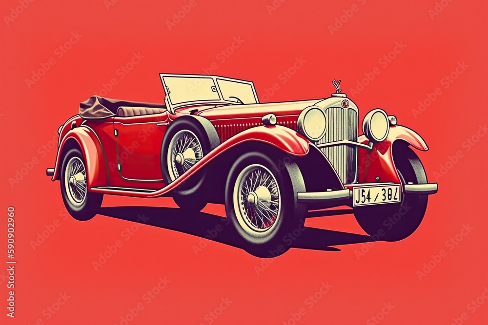 vintage car on a bold red background. Generative AI