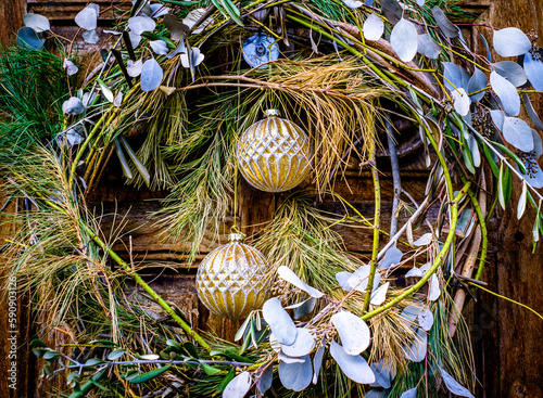 typical old wreath at a door