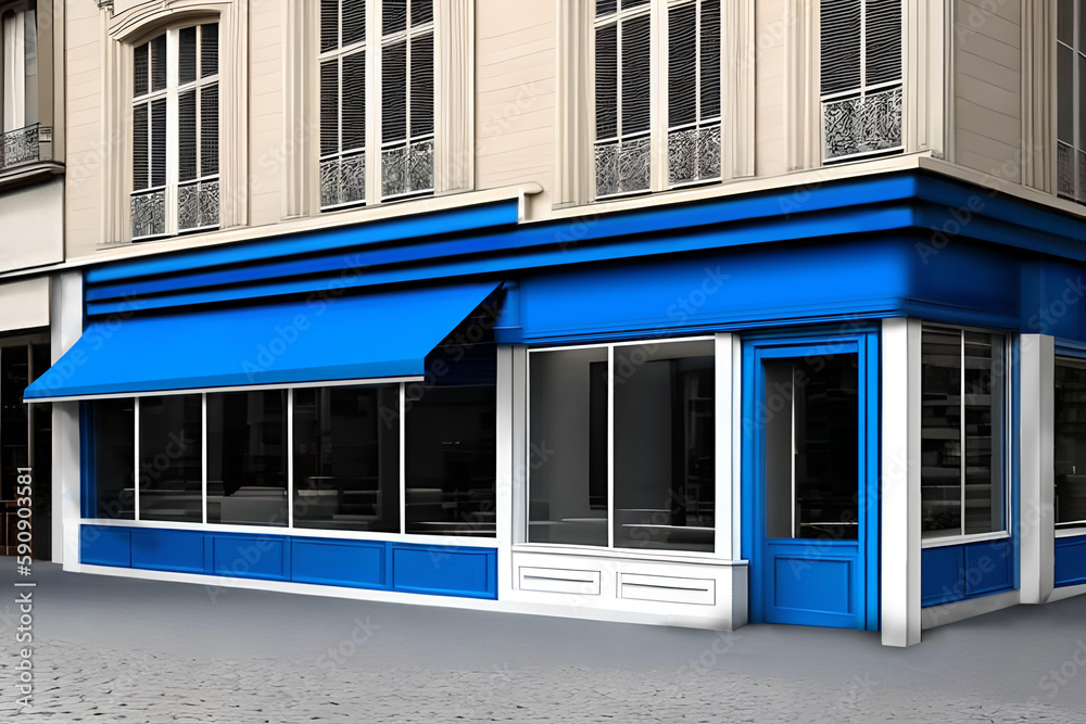 AI generated render of a blue storefront template , commercial