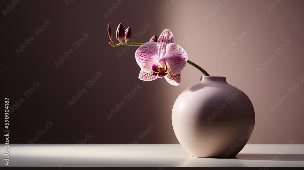 Orchid in vase. Generative AI. Orchid in vase. Generative AI.