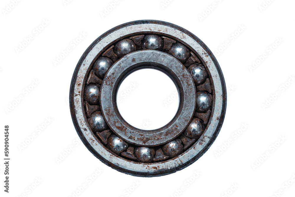 Old rusty bearing isolated on white background, closeup. Old rusty bearing isolated on white background, closeup.