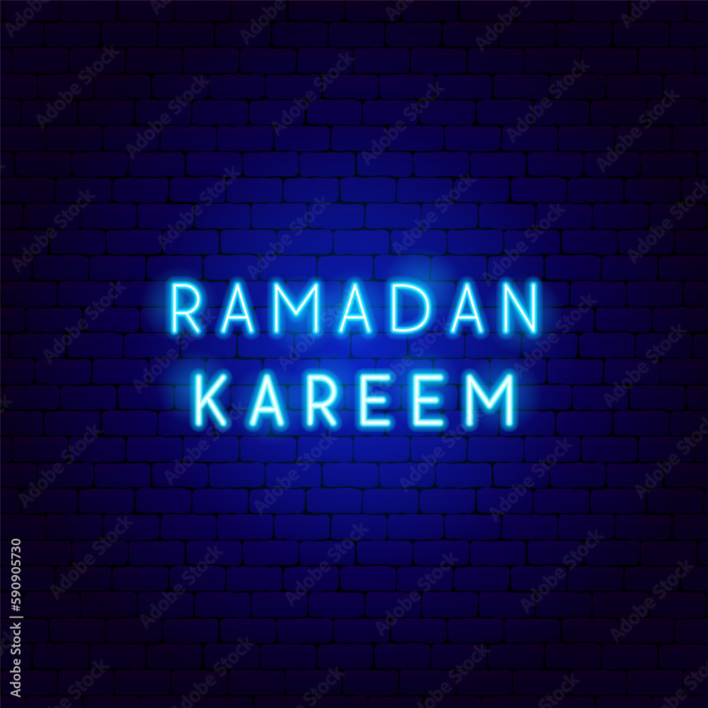 Ramadan Kareem Neon Text. Vector Illustration of Religion Arabian Glowing Concept. Ramadan Kareem Neon Text. Vector Illustration of Religion Arabian Glowing Concept.