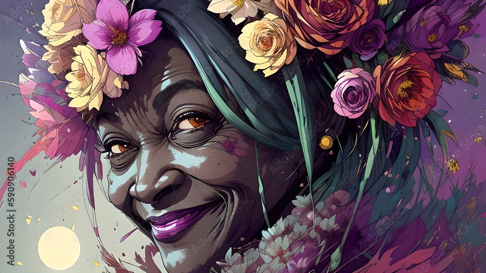 Painted portrait of a black woman, generative AI Painted portrait of a black woman, generative AI