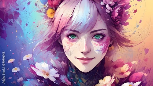 A colorful portrait of a beautiful woman  generative AI