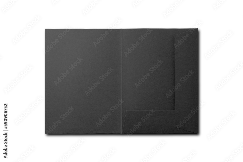 Black paper folder mockup isolated on white background.3d rendering. Black paper folder mockup isolated on white background.3d rendering.