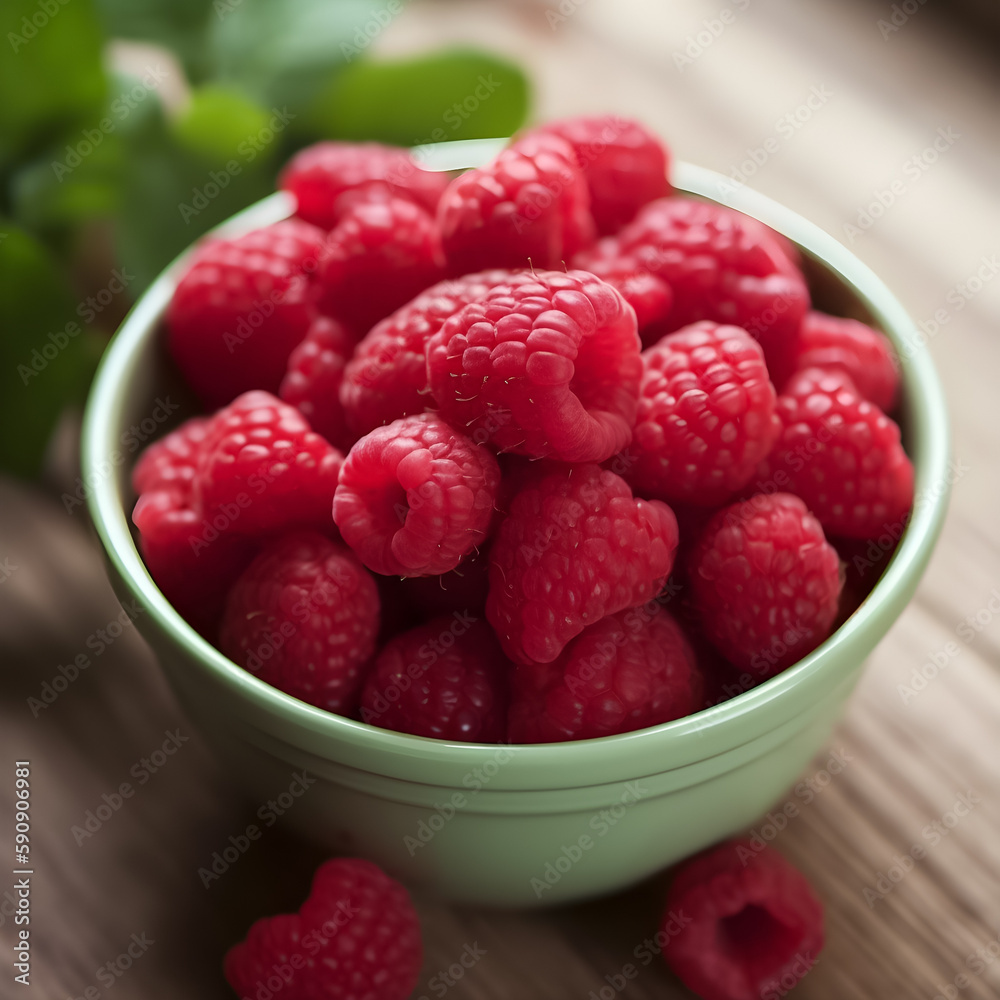 Bowl of raspberries. Illustration, generative ai. Bowl of raspberries. Illustration, generative ai.