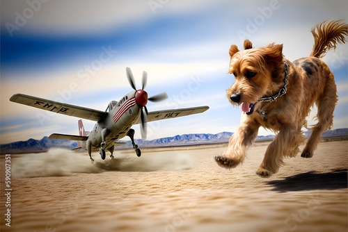 Obraz na płótnie Cairn Terrier in a P51 Mustang dogfighting a Mitsubishi Zero action pose far awa