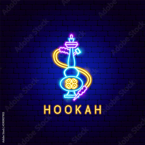 Hookah Neon Label. Vector Illustration of Religion Arabian Glowing Symbol.