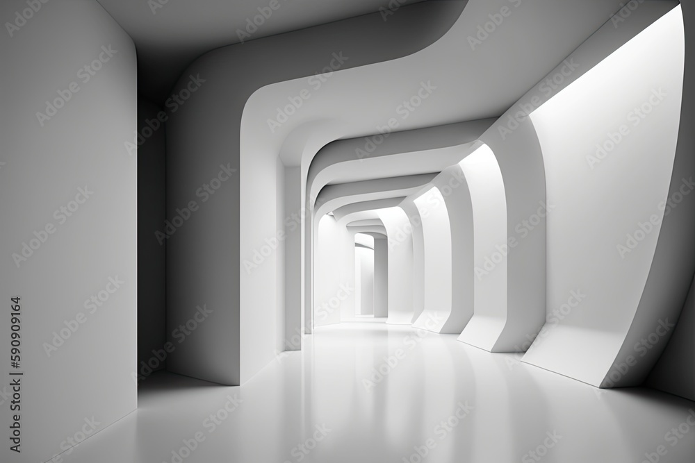 Minimalist White Hallway with Clean Lines and Geometric Shapes. Generative AI Minimalist White Hallway with Clean Lines and Geometric Shapes. Generative AI
