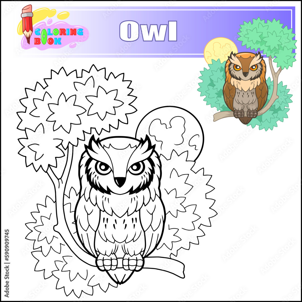 Fotografie cute cartoon owl coloring book