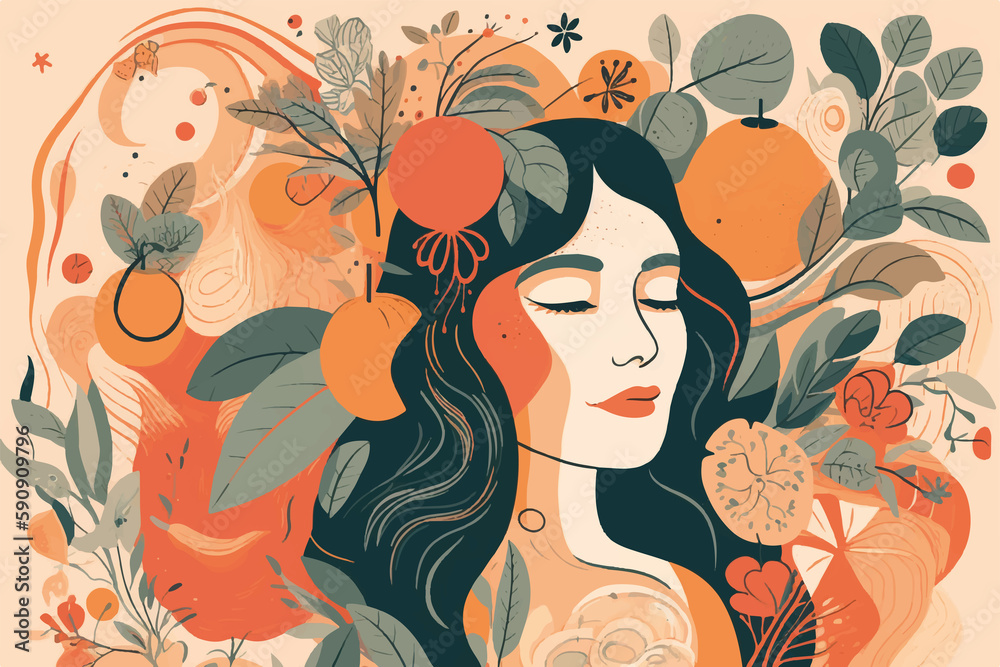 Summer Garden of Wellness: Vector Illustrations of Women Connecting with Nature and Mindfulness - Generative AI