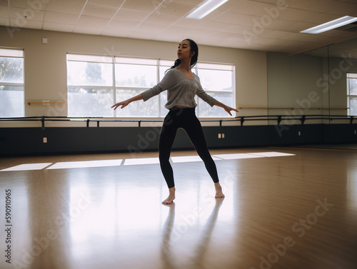 A Young Woman Practicing a Dance Routine   Generative AI
