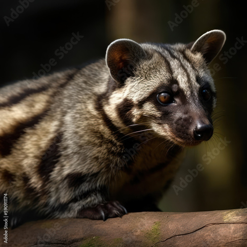 civet cat or luwak cat sniffing coffee beans. Sumatra coffee beans. Generative AI