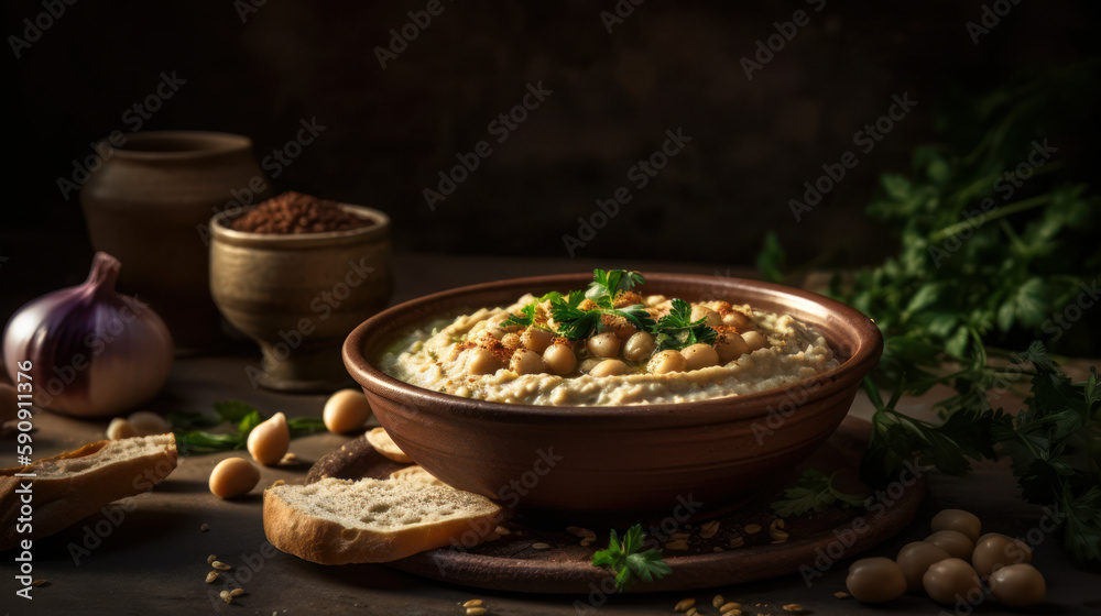 Experience the Authentic Taste of the Middle East with Delicious Baba Ganoush. Food photography. Generative AI