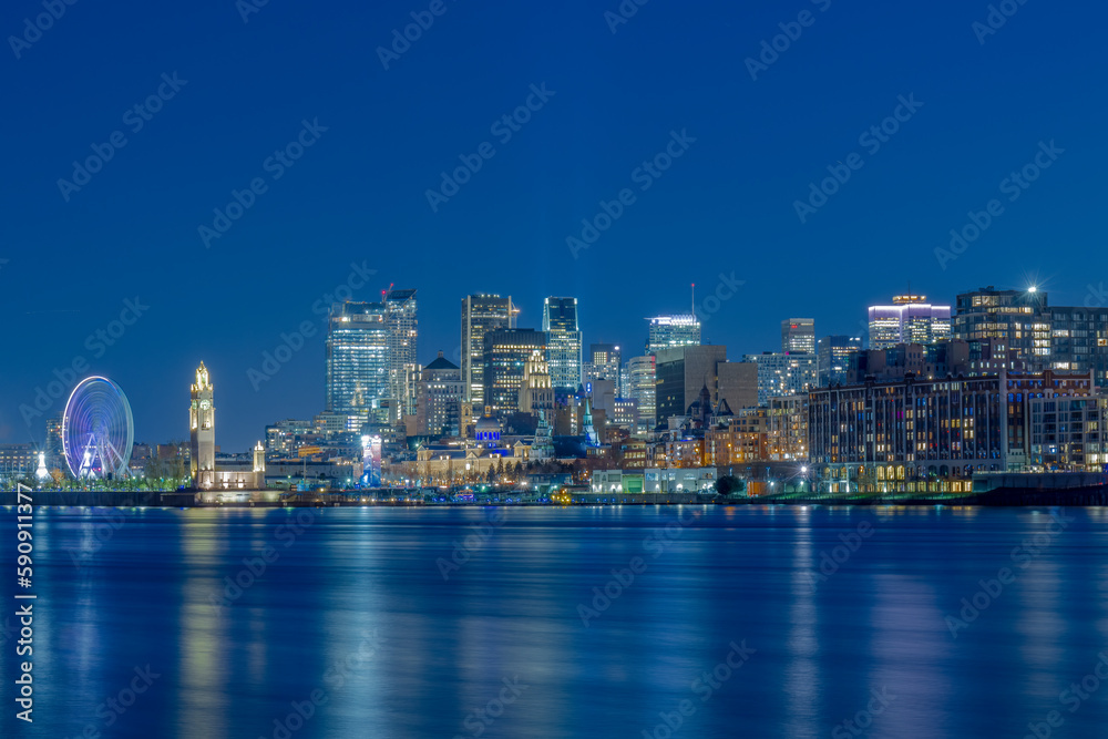 Downtown Montreal Skyline completely illuminated at night