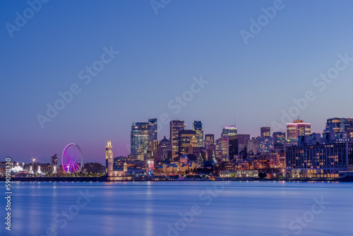 The blue hour on downtown montreal skyline