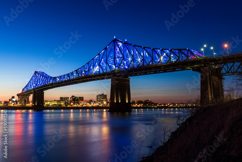The illuminated Jacques Cartier Bridge is an emblem of the city of Montreal 