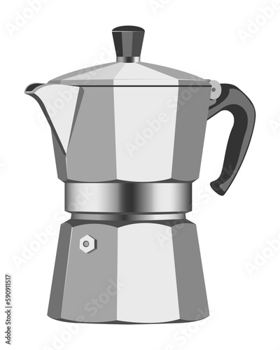 Italian coffee maker, espresso machine, moka express, mocha coffee, moka pot. Flat design vector illustration.