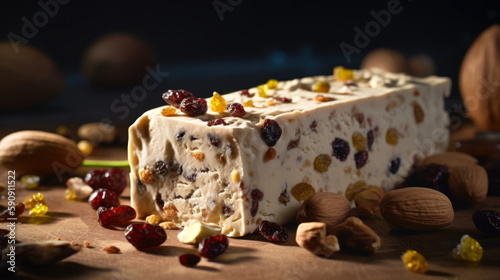 Melt-in-your-mouth Nougat Delight, Captured Perfectly! Food Photography. Generative AI