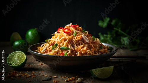 Pad Thai: The Perfect Combination of Sweet, Sour, and Spicy, food photography. Generative AI