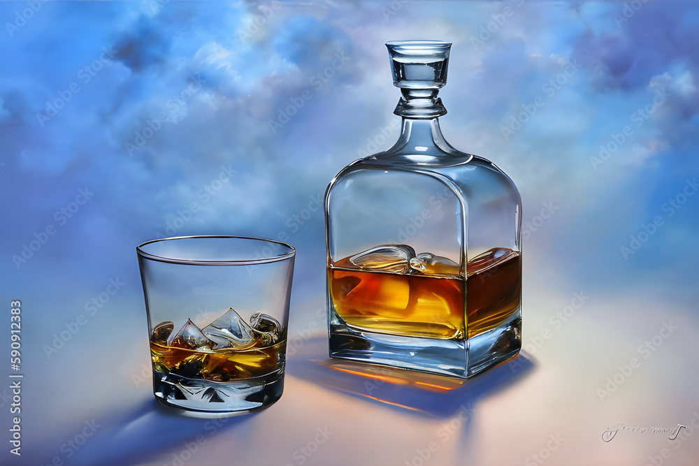 Glass of whiskey and whisky bottle Generative Art Glass of whiskey and whisky bottle Generative Art