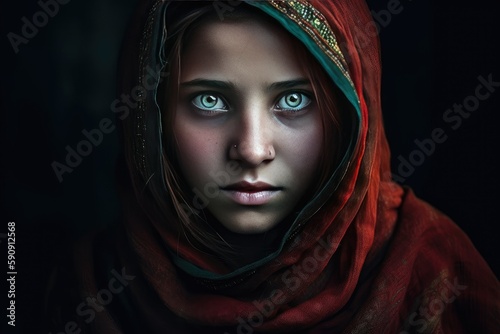 Pakistanian young woman in a hijab, ai geneartive photo