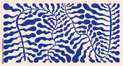 Abstract minimal poster. Contemporary background Matisse style, modern print floral element, organic wavy shapes. Vector art