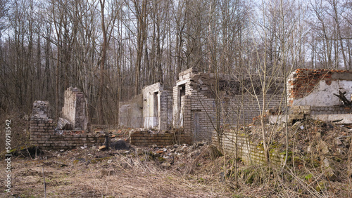 Ruins of a brick building in the woods