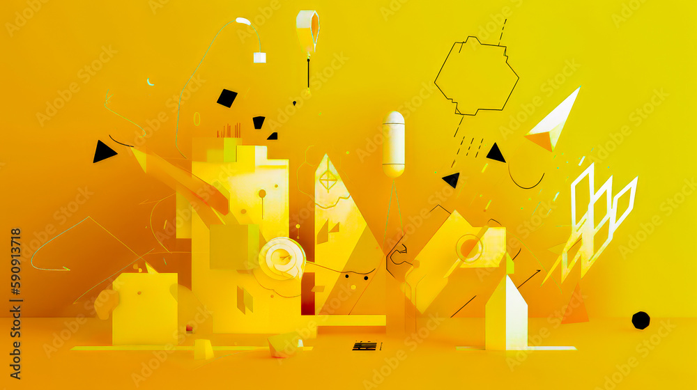 Yellow abstract background with lot of different shapes and sizes of ...