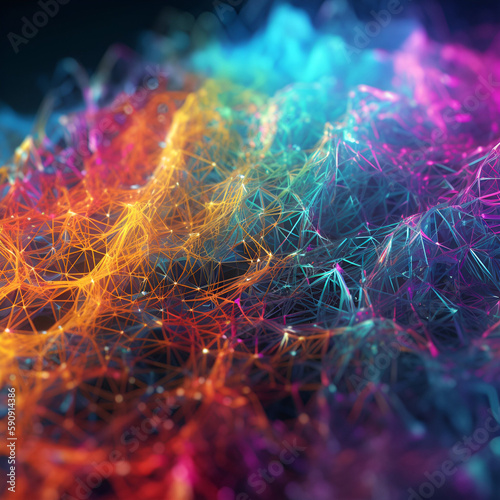 Multicolored abstract background. Nanowires. Optical fiber. AI generated content.