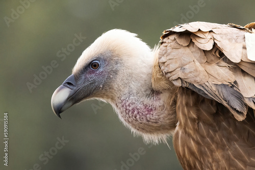 Portrait of Griffon Vulture Gyps fulvus, green background, biblical gyps, Old World vultures are vultures that are found in the Old World, i.e. the continents of Europe, Asia and Africa,
 photo