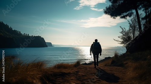 illustration  silhouette of man walking with backpack  generative ai