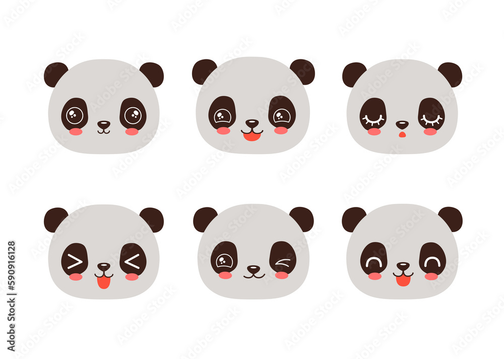 Cute panda emoji icon set. Messenger emoji. Safari animal icons. Kawaii panda emoticon smile happy facial expressions. Cartoon animals vector signs. Kawaii anime comic style panda. Isolated emoticons. Cute panda emoji icon set. Messenger emoji. Safari animal icons. Kawaii panda emoticon smile happy facial expressions. Cartoon animals vector signs. Kawaii anime comic style panda. Isolated emoticons.